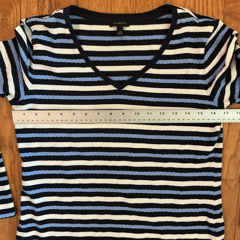Talbots 100% Cotton V-Neck Textured Stripe Long Sleeve T-Shirt Size Small - Picture 5 of 6